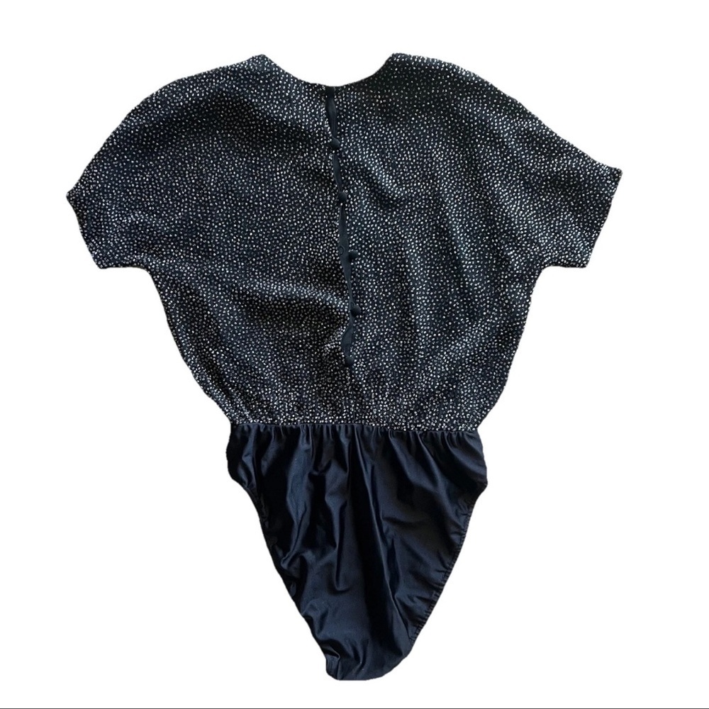 Vtg Oleg Cassini Black Tie 100% Silk Black Beaded Women’s Bodysuit Size M Classy - Picture 5 of 9